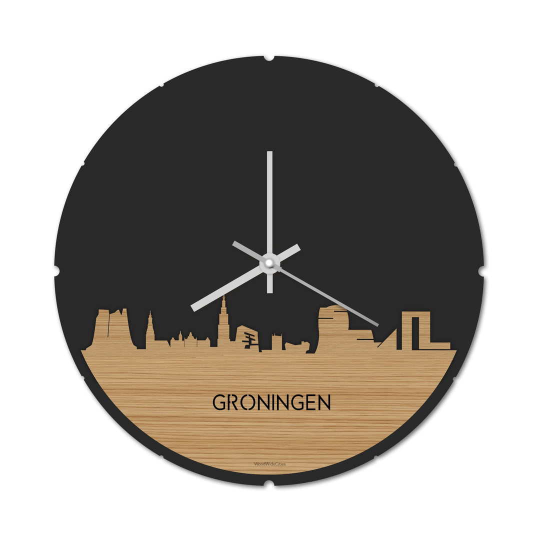Skyline Klok Rond Groningen Bamboe Bamboe  houten cadeau decoratie relatiegeschenk van WoodWideCities