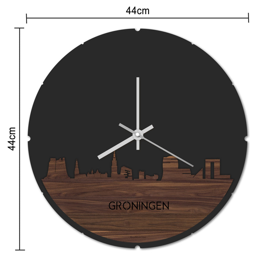 Skyline Klok Rond Groningen Metallic Goud gerecycled kunststof cadeau decoratie relatiegeschenk van WoodWideCities