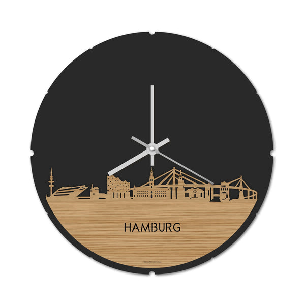 Skyline Klok Rond Hamburg Bamboe houten cadeau decoratie relatiegeschenk van WoodWideCities