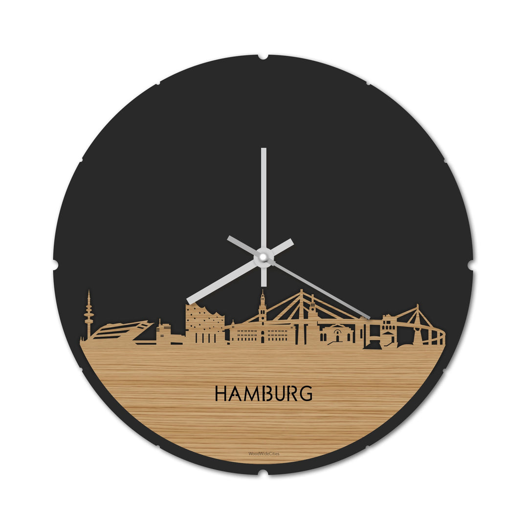 Skyline Klok Rond Hamburg Bamboe houten cadeau decoratie relatiegeschenk van WoodWideCities
