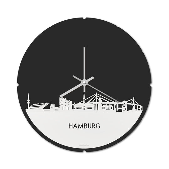 Skyline Klok Rond Hamburg Wit glanzend gerecycled kunststof cadeau decoratie relatiegeschenk van WoodWideCities