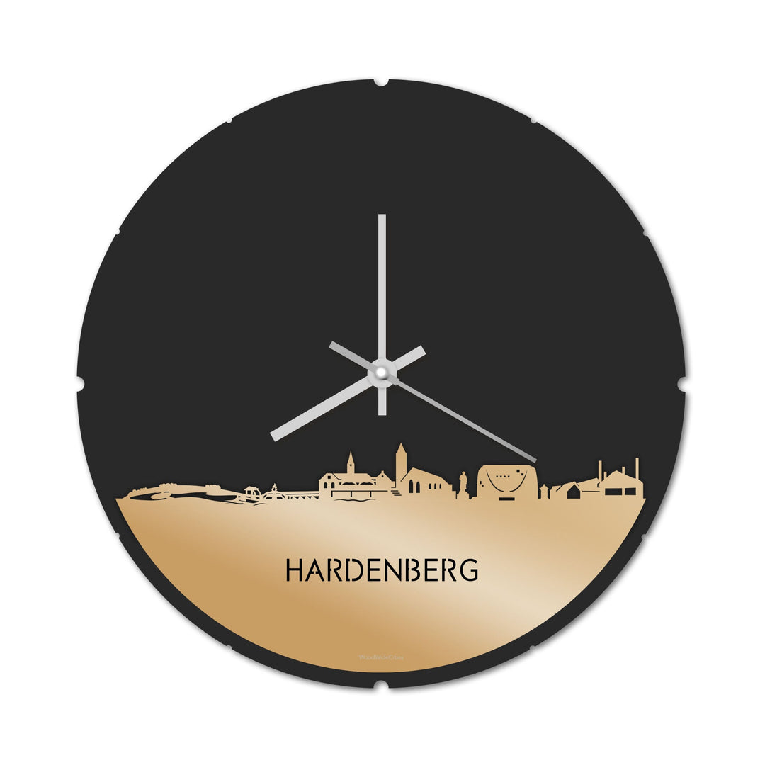 Skyline Klok Rond Hardenberg Metallic Goud gerecycled kunststof cadeau decoratie relatiegeschenk van WoodWideCities