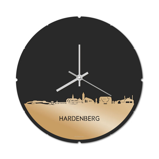 Skyline Klok Rond Hardenberg Metallic Goud gerecycled kunststof cadeau decoratie relatiegeschenk van WoodWideCities