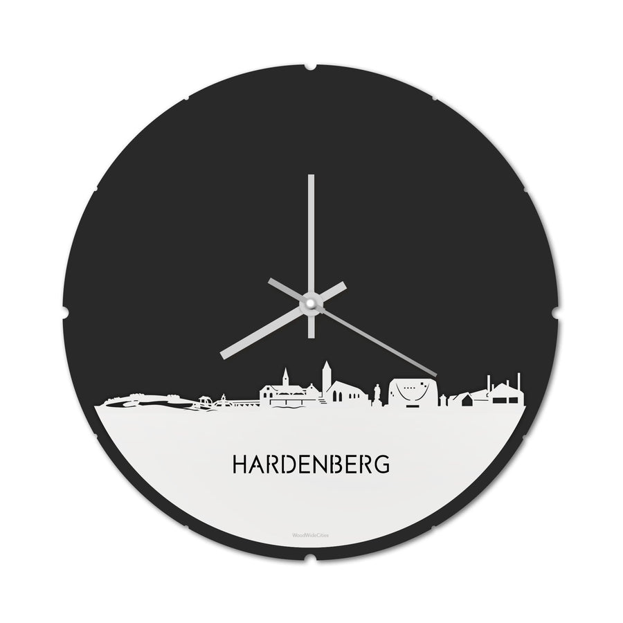 Skyline Klok Rond Hardenberg Wit glanzend gerecycled kunststof cadeau decoratie relatiegeschenk van WoodWideCities