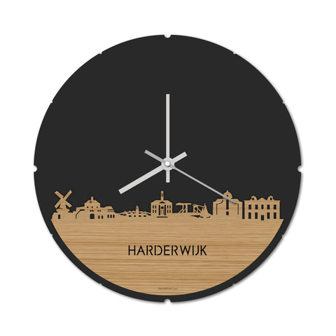 Skyline Klok Rond Harderwijk Bamboe houten cadeau decoratie relatiegeschenk van WoodWideCities