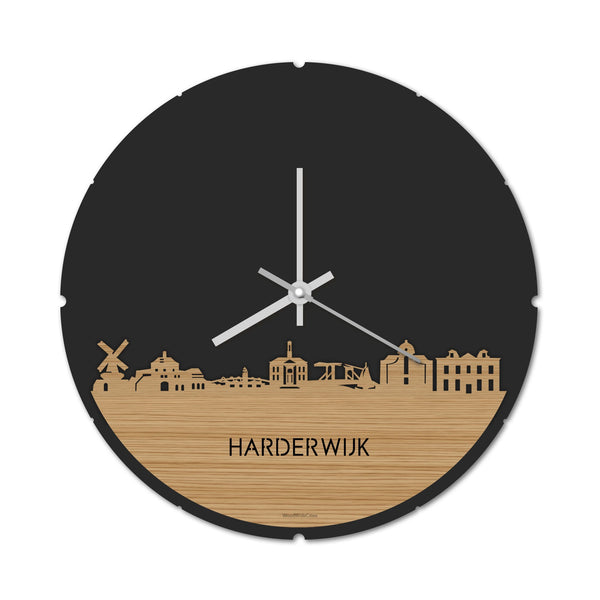 Skyline Klok Rond Harderwijk Bamboe houten cadeau decoratie relatiegeschenk van WoodWideCities