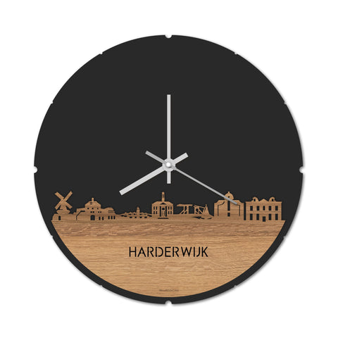 Skyline Klok Rond Harderwijk Eiken houten cadeau decoratie relatiegeschenk van WoodWideCities