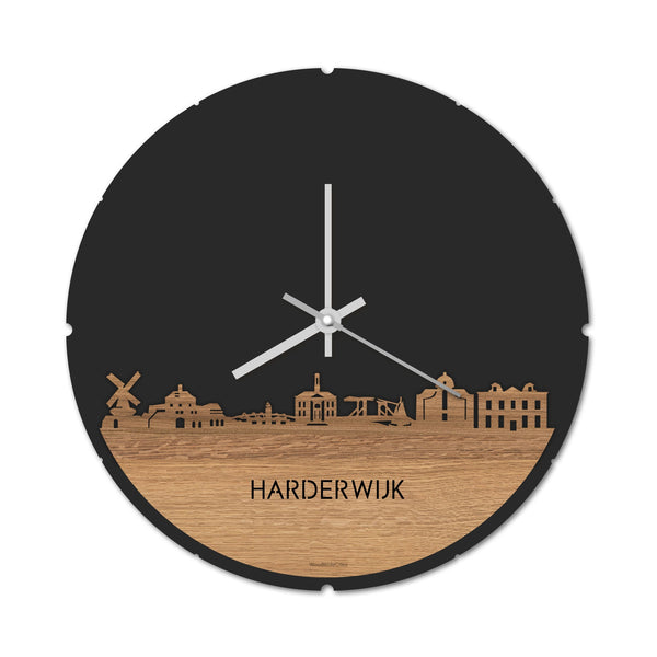 Skyline Klok Rond Harderwijk Eiken houten cadeau decoratie relatiegeschenk van WoodWideCities