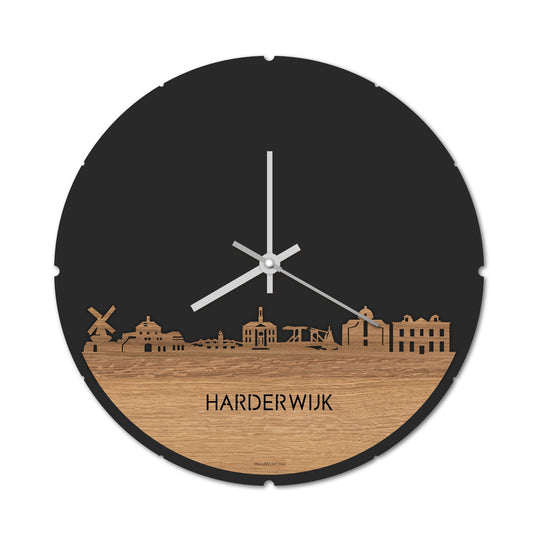 Skyline Klok Rond Harderwijk Eiken houten cadeau decoratie relatiegeschenk van WoodWideCities