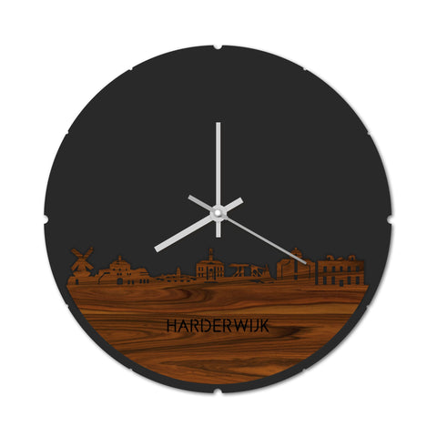 Skyline Klok Rond Harderwijk Palissander houten cadeau decoratie relatiegeschenk van WoodWideCities
