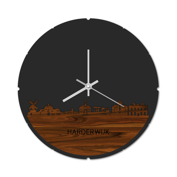 Skyline Klok Rond Harderwijk Palissander houten cadeau decoratie relatiegeschenk van WoodWideCities