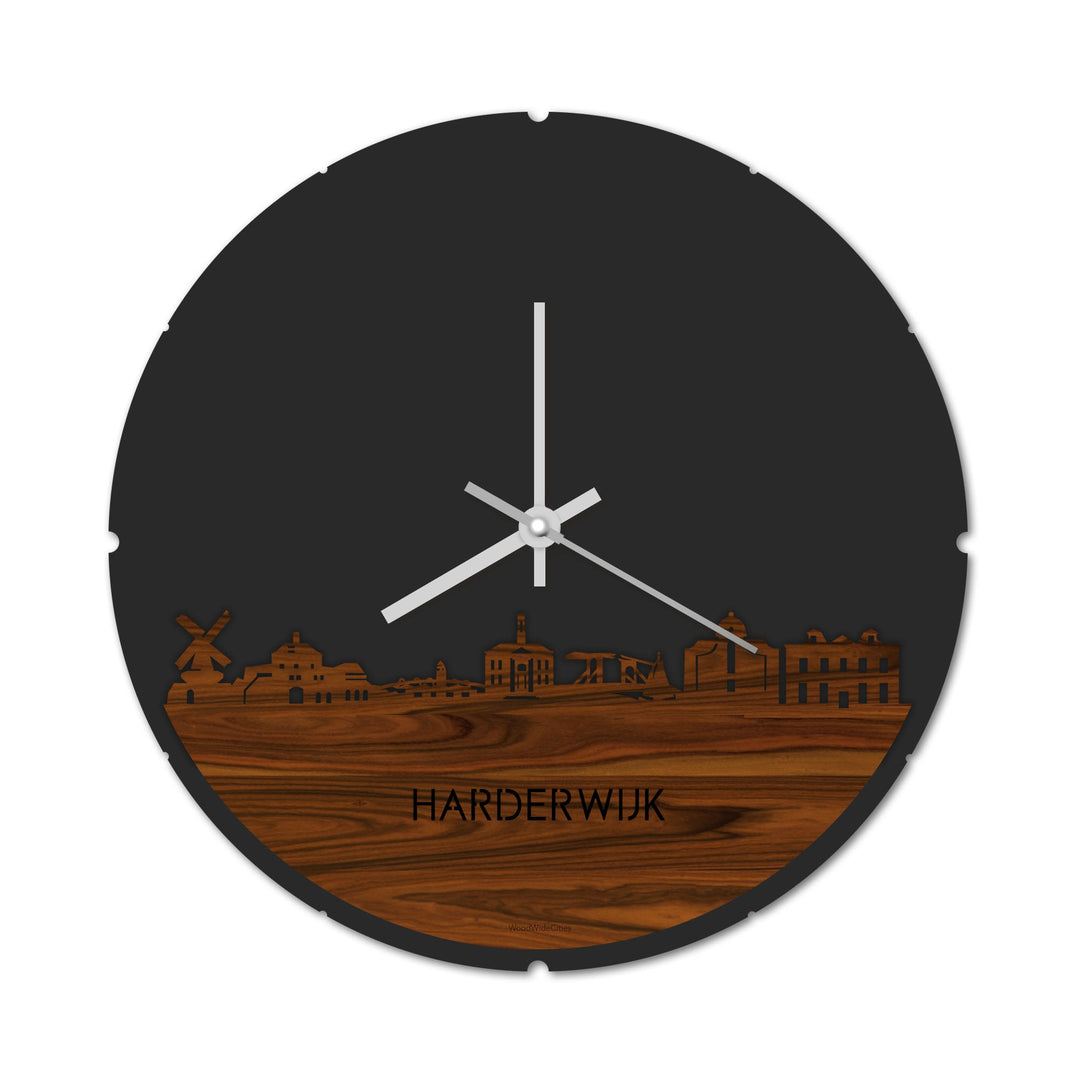 Skyline Klok Rond Harderwijk Palissander houten cadeau decoratie relatiegeschenk van WoodWideCities