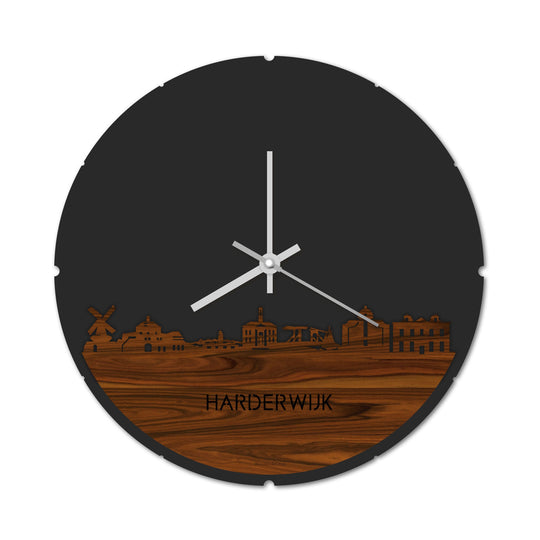 Skyline Klok Rond Harderwijk Palissander houten cadeau decoratie relatiegeschenk van WoodWideCities
