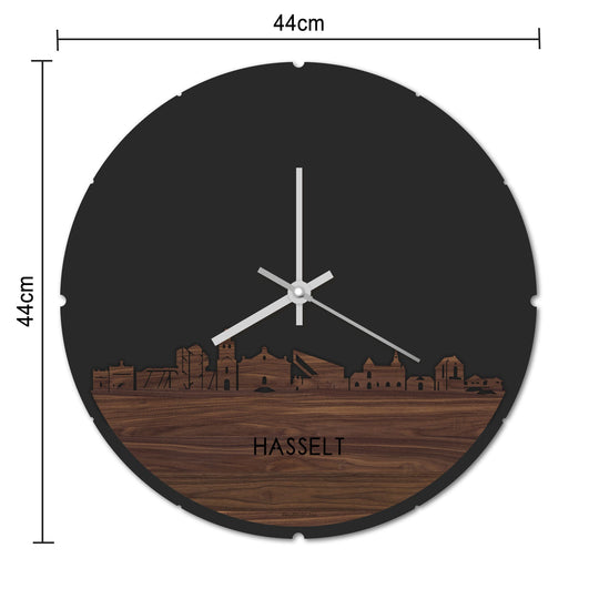 Skyline Klok Rond Hasselt Noten houten cadeau decoratie relatiegeschenk van WoodWideCities