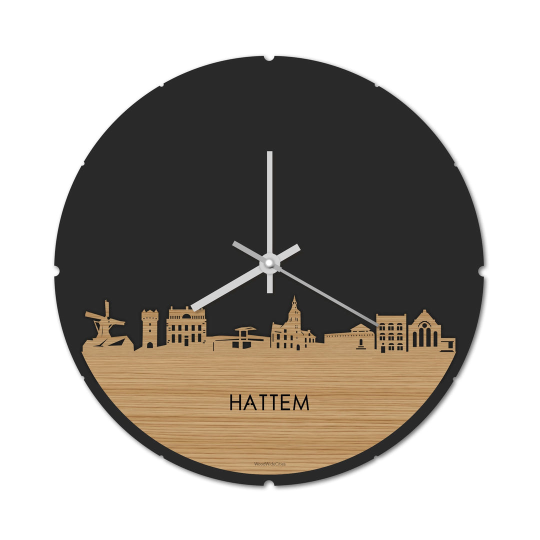 Skyline Klok Rond Hattem Bamboe houten cadeau decoratie relatiegeschenk van WoodWideCities