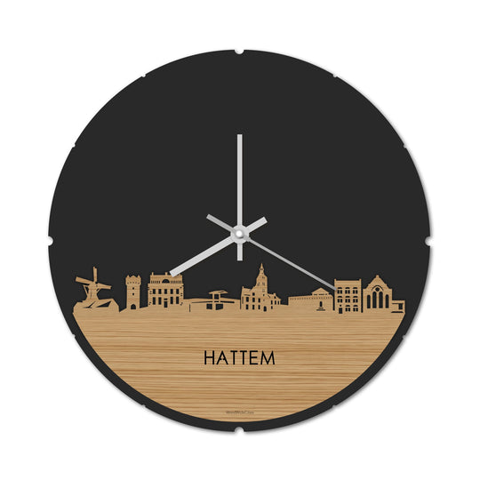 Skyline Klok Rond Hattem Bamboe houten cadeau decoratie relatiegeschenk van WoodWideCities