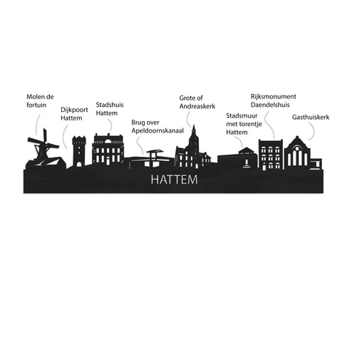 Skyline Klok Rond Hattem Zwart glanzend gerecycled kunststof cadeau decoratie relatiegeschenk van WoodWideCities
