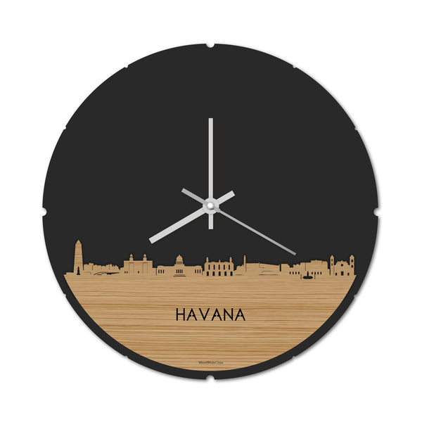Skyline Klok Rond Havana Bamboe houten cadeau decoratie relatiegeschenk van WoodWideCities