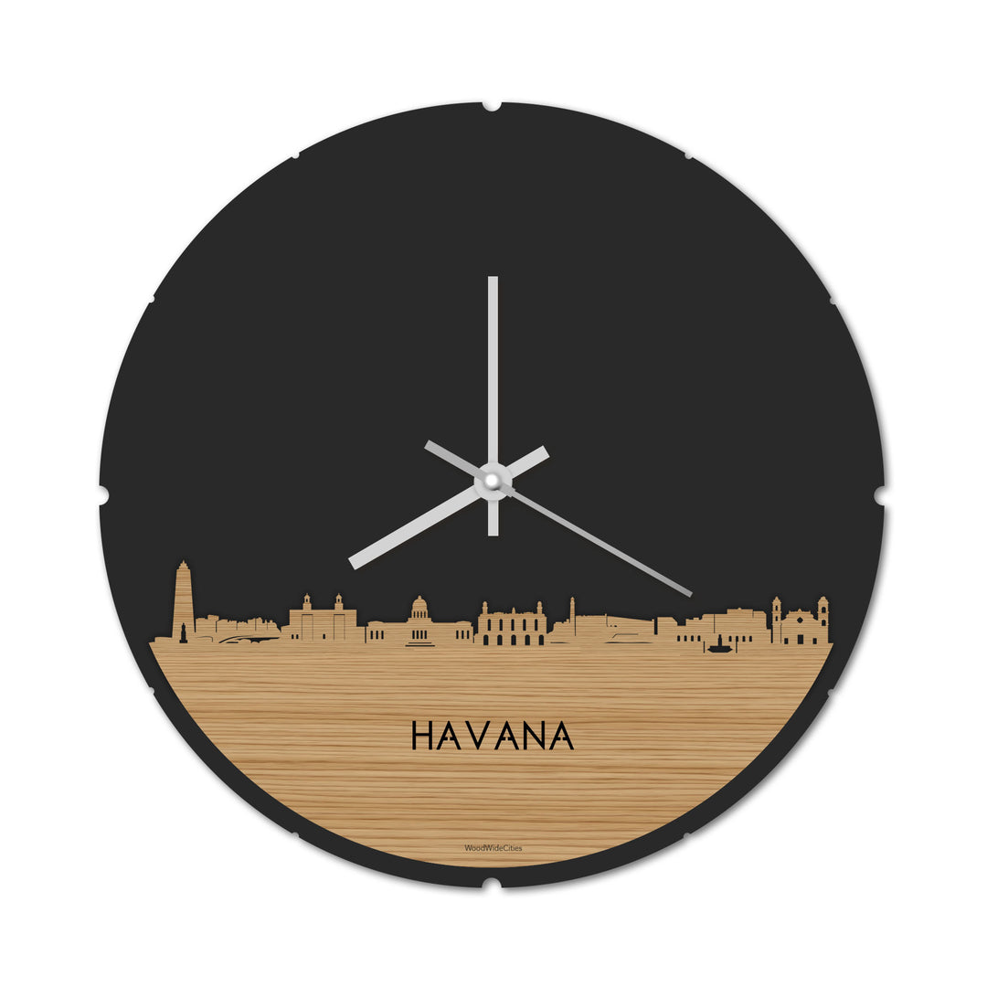 Skyline Klok Rond Havana Bamboe houten cadeau decoratie relatiegeschenk van WoodWideCities