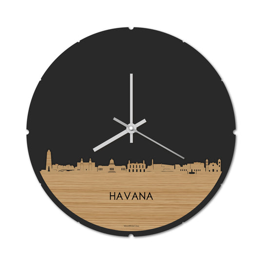 Skyline Klok Rond Havana Bamboe houten cadeau decoratie relatiegeschenk van WoodWideCities