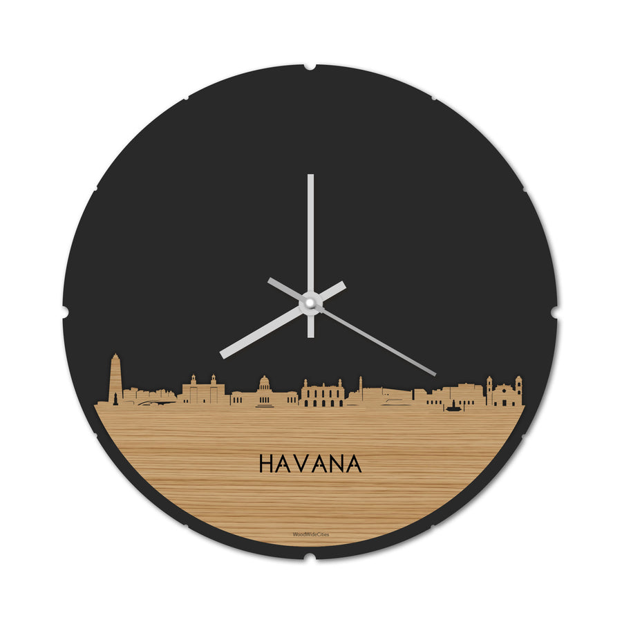Skyline Klok Rond Havana Bamboe houten cadeau decoratie relatiegeschenk van WoodWideCities