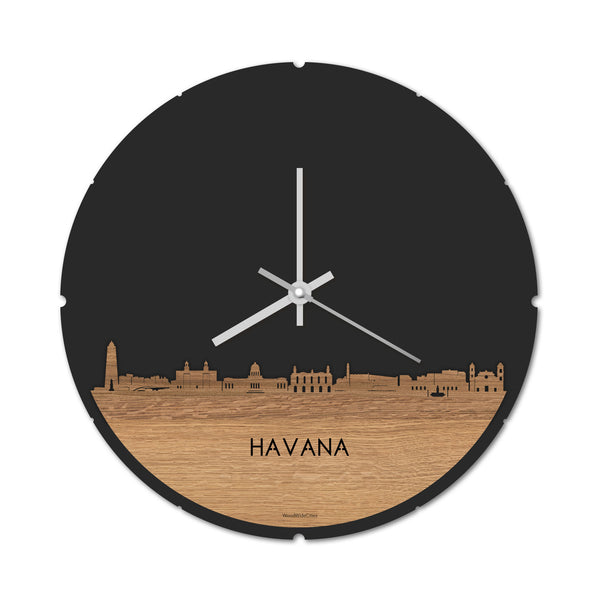 Skyline Klok Havana Eiken houten cadeau decoratie relatiegeschenk van WoodWideCities