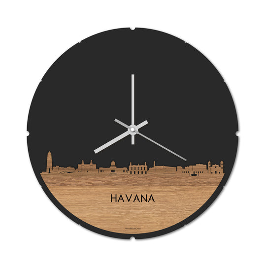 Skyline Klok Havana Eiken houten cadeau decoratie relatiegeschenk van WoodWideCities