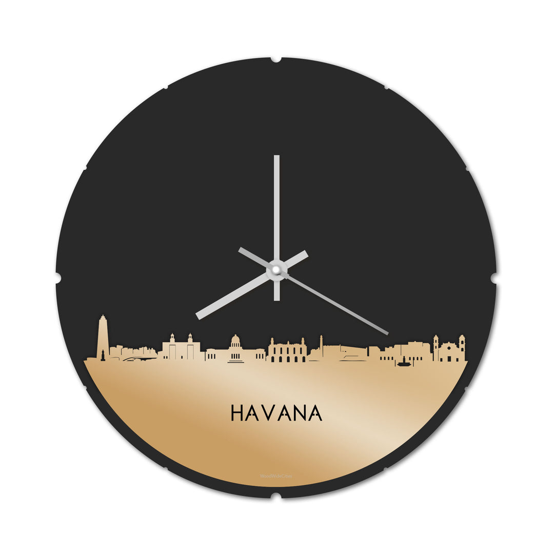 Skyline Klok Rond Havana Metallic Goud gerecycled kunststof cadeau decoratie relatiegeschenk van WoodWideCities