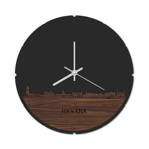 Skyline Klok Rond Havana Noten houten cadeau decoratie relatiegeschenk van WoodWideCities