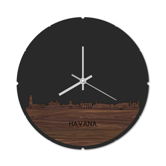 Skyline Klok Rond Havana Noten houten cadeau decoratie relatiegeschenk van WoodWideCities