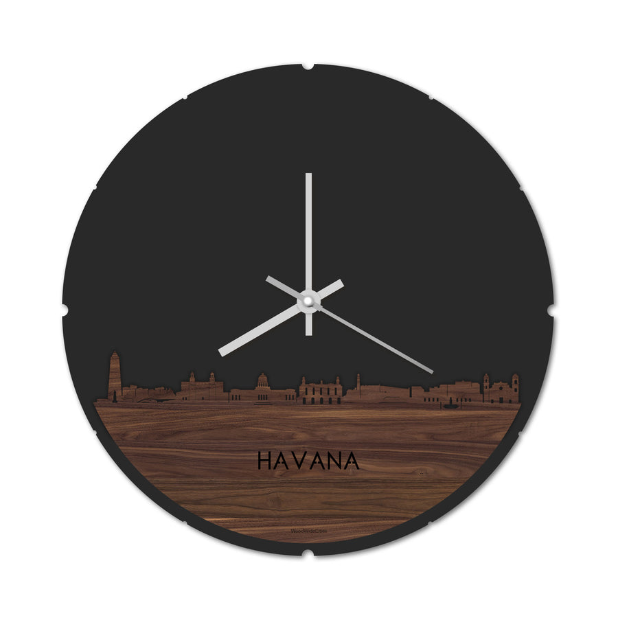 Skyline Klok Rond Havana Noten houten cadeau decoratie relatiegeschenk van WoodWideCities