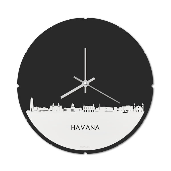 Skyline Klok Rond Havana Wit glanzend gerecycled kunststof cadeau decoratie relatiegeschenk van WoodWideCities