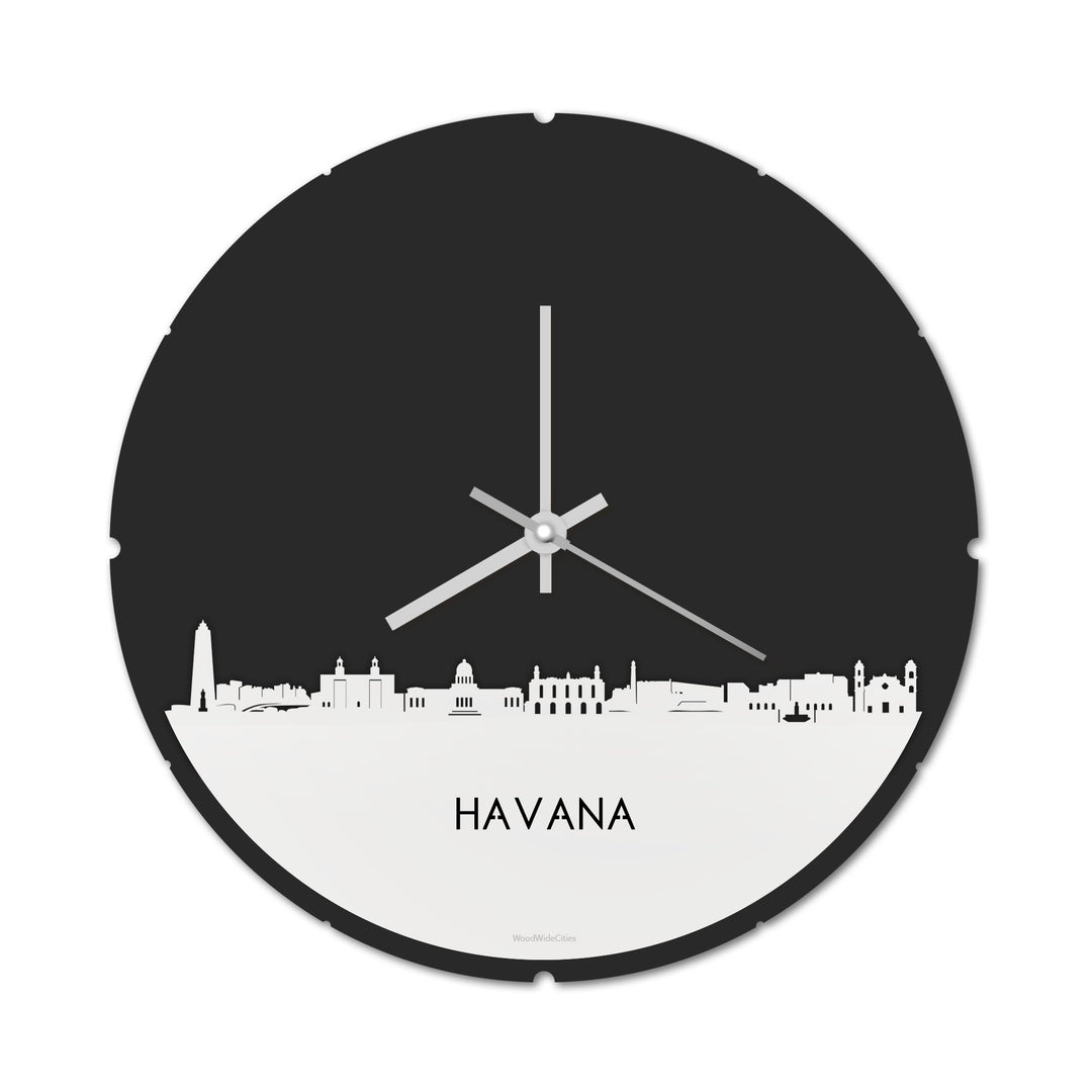 Skyline Klok Rond Havana Wit glanzend gerecycled kunststof cadeau decoratie relatiegeschenk van WoodWideCities