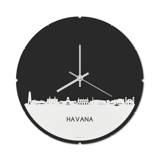 Skyline Klok Rond Havana Wit glanzend gerecycled kunststof cadeau decoratie relatiegeschenk van WoodWideCities