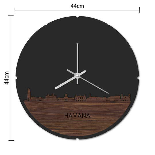 Skyline Klok Rond Havana Zwart glanzend gerecycled kunststof cadeau decoratie relatiegeschenk van WoodWideCities