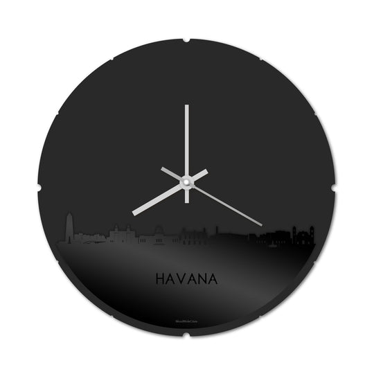 Skyline Klok Rond Havana Zwart glanzend gerecycled kunststof cadeau decoratie relatiegeschenk van WoodWideCities