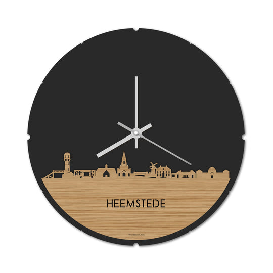 Skyline Klok Rond Heemstede Bamboe houten cadeau decoratie relatiegeschenk van WoodWideCities