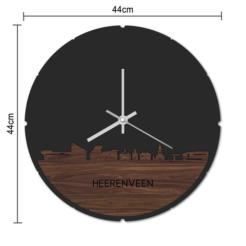 Skyline Klok Rond Heerenveen Noten houten cadeau decoratie relatiegeschenk van WoodWideCities