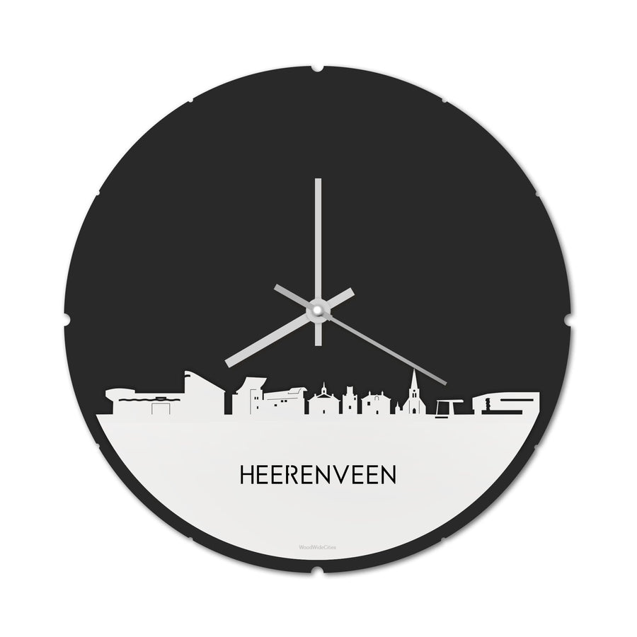 Skyline Klok Rond Heerenveen Wit glanzend gerecycled kunststof cadeau decoratie relatiegeschenk van WoodWideCities