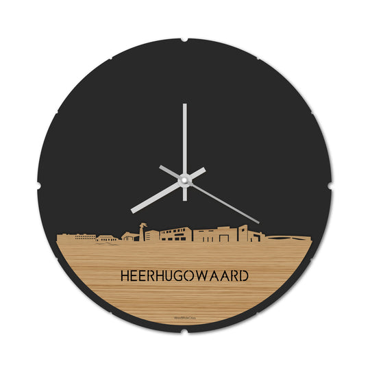 Skyline Klok Rond Heerhugowaard Bamboe houten cadeau decoratie relatiegeschenk van WoodWideCities