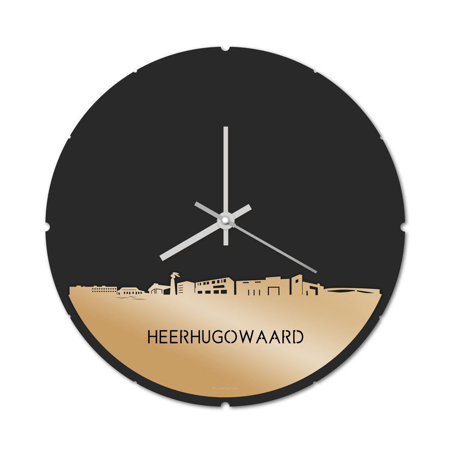 Skyline Klok Rond Heerhugowaard Metallic Goud gerecycled kunststof cadeau decoratie relatiegeschenk van WoodWideCities