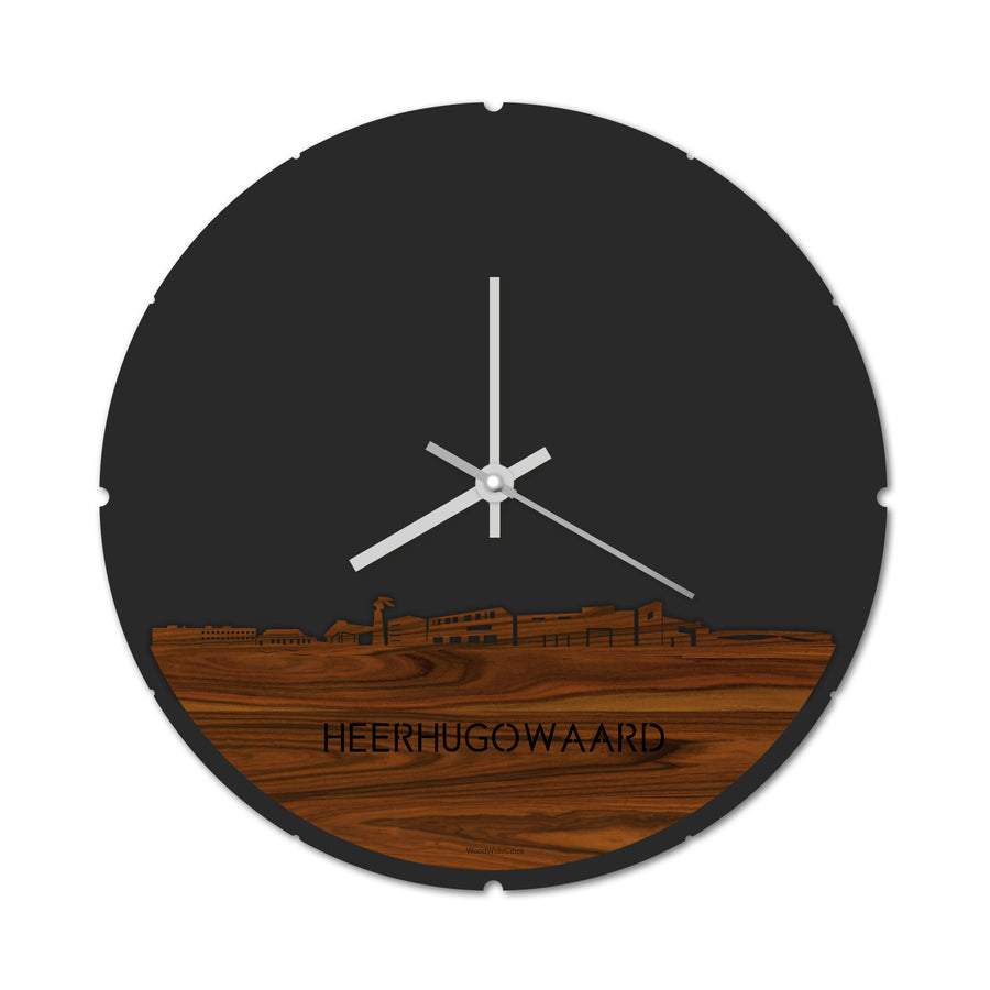 Skyline Klok Rond Heerhugowaard Palissander houten cadeau decoratie relatiegeschenk van WoodWideCities