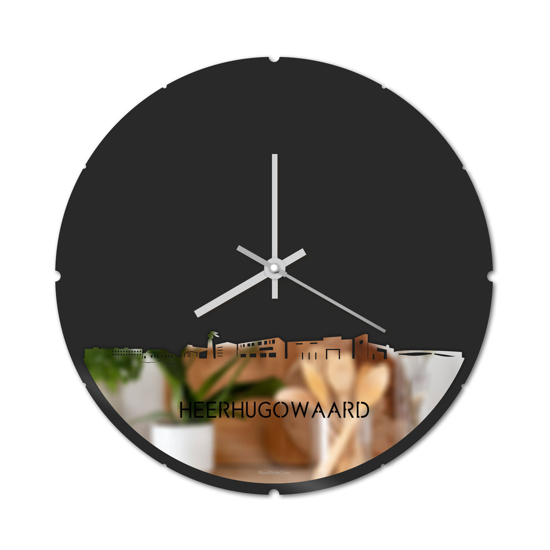 Skyline Klok Rond Heerhugowaard Spiegel gerecycled kunststof cadeau decoratie relatiegeschenk van WoodWideCities