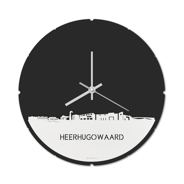 Skyline Klok Rond Heerhugowaard Wit glanzend gerecycled kunststof cadeau decoratie relatiegeschenk van WoodWideCities