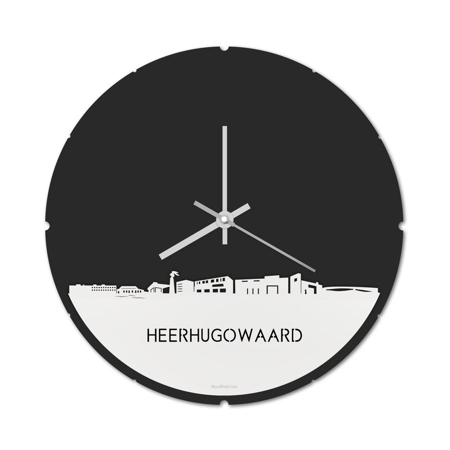 Skyline Klok Rond Heerhugowaard Wit glanzend gerecycled kunststof cadeau decoratie relatiegeschenk van WoodWideCities