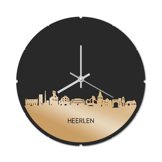 Skyline Klok Rond Heerlen Metallic Goud gerecycled kunststof cadeau decoratie relatiegeschenk van WoodWideCities