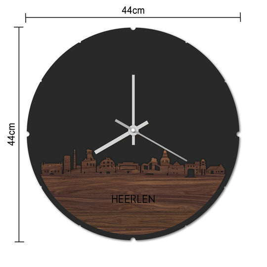 Skyline Klok Rond Heerlen Noten houten cadeau decoratie relatiegeschenk van WoodWideCities