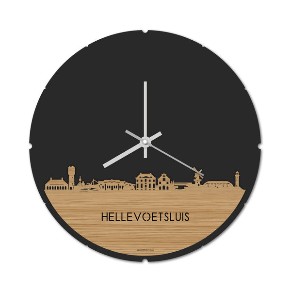Skyline Klok Rond Hellevoetsluis Bamboe houten cadeau decoratie relatiegeschenk van WoodWideCities