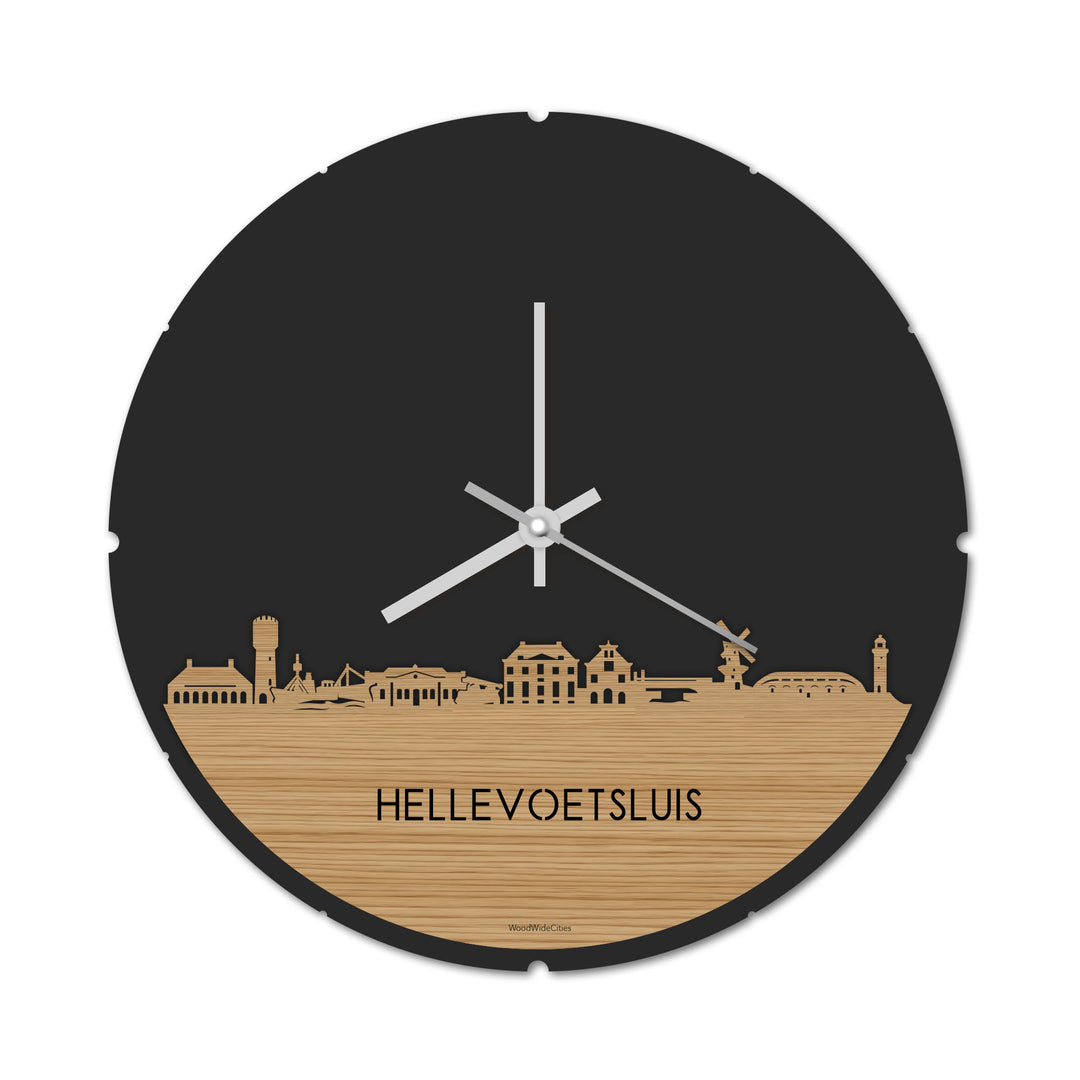 Skyline Klok Rond Hellevoetsluis Bamboe houten cadeau decoratie relatiegeschenk van WoodWideCities