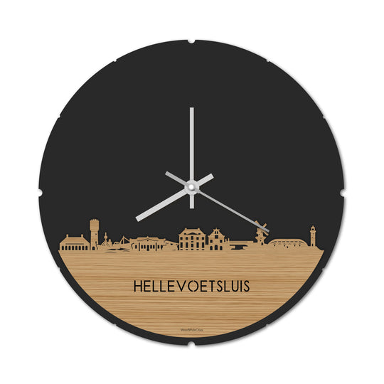 Skyline Klok Rond Hellevoetsluis Bamboe houten cadeau decoratie relatiegeschenk van WoodWideCities